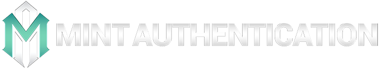 Mint Authentication logo for professional sports card grading, TCG encapsulation, and trading card authentication services with high-quality slabs.